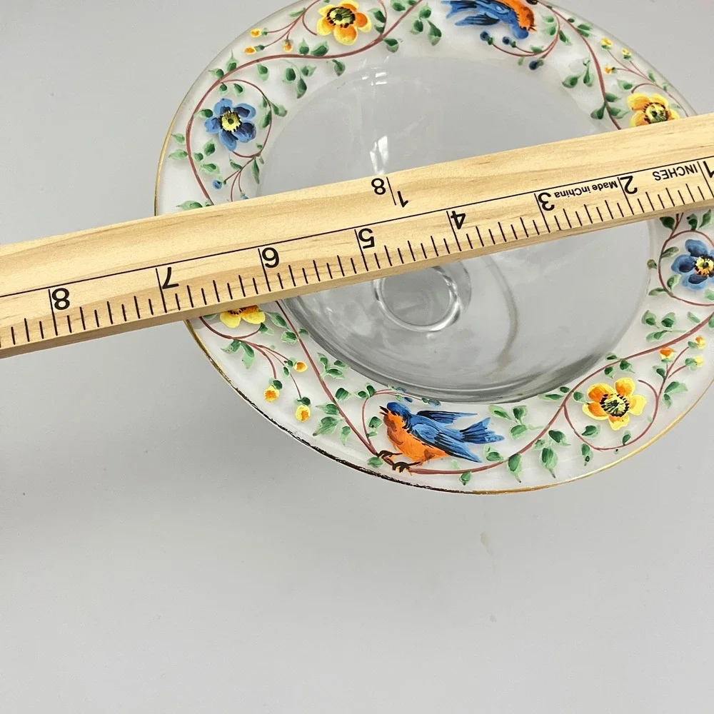 Vintage Westmorland Hand Painted Blue Bird‎ Floral Garden Compote Pedestal Dish